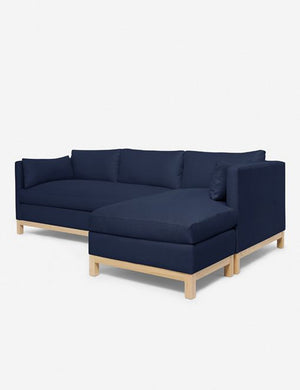 Right angled view of the Hollingworth Dark Blue Linen sectional sofa