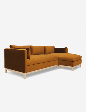 Left angled view of the Hollingworth cognac velvet sectional sofa