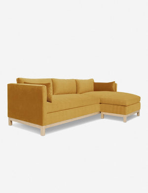 Left angled view of the Hollingworth Goldenrod Velvet sectional sofa