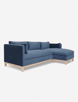 Left angled view of the Hollingworth Harbor Blue Velvet sectional sofa