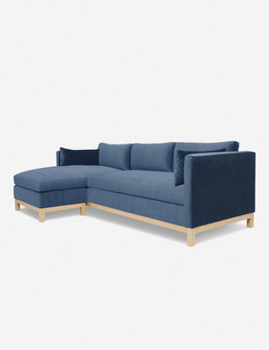 Right angled view of the Hollingworth Harbor Blue Velvet sectional sofa