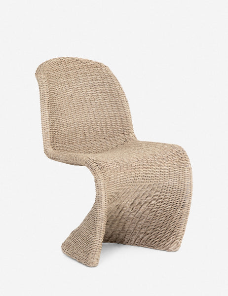#color::vintage-white | Angled view of the Manila wicker weave beige indoor and outdoor dining chair