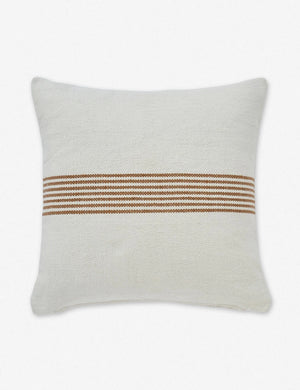 Katya Indoor and Outdoor square cream Pillow with rust brown stripes in the center