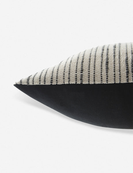 #color::natural-and-black #size::14--x-40- #insert::down #insert::polyester | Side view of the Peregrine black and white marled striped lumbar pillow