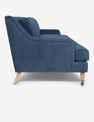 Side of the Rivington Harbor Blue Velvet sofa
