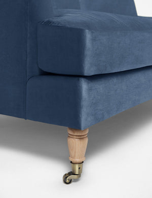 Wheeled legs on the Rivington Harbor Blue Velvet sofa